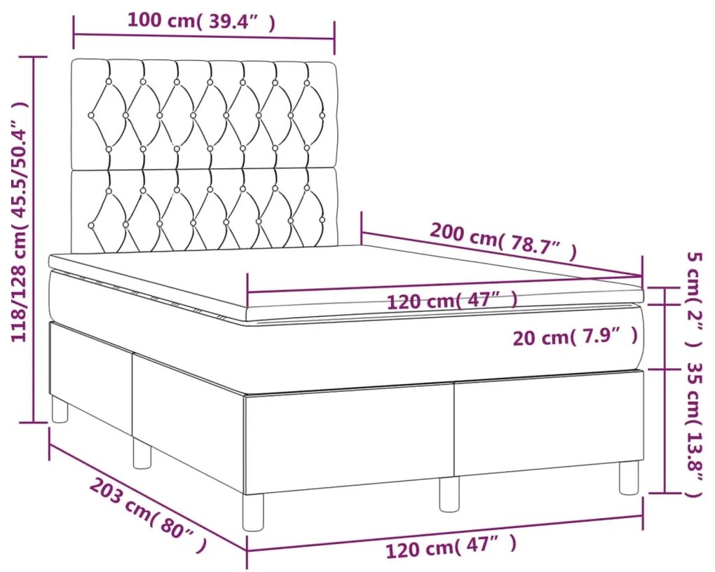 Giroletto a Molle con Materasso Blu Scuro 120x200 cm in Velluto