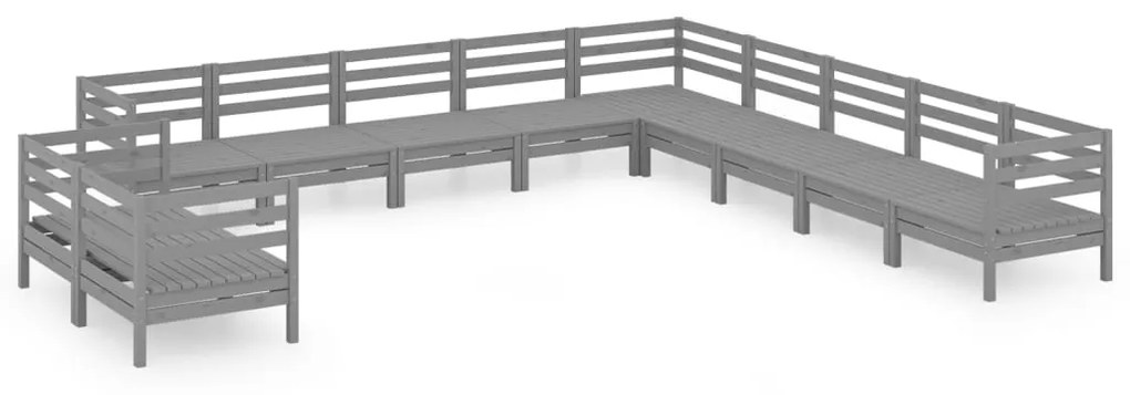 Set Salotto da Giardino 11 pz in Legno Massello di Pino Grigio