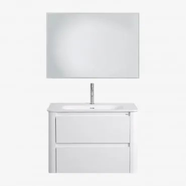 Set Mobili Da Bagno In Legno Con Lavabo Integrato E Specchio Egerton Bianco & Rectangular Led Y Antivaho (100x70) Tasmin & Cromato ↑20 Cm - Sklum