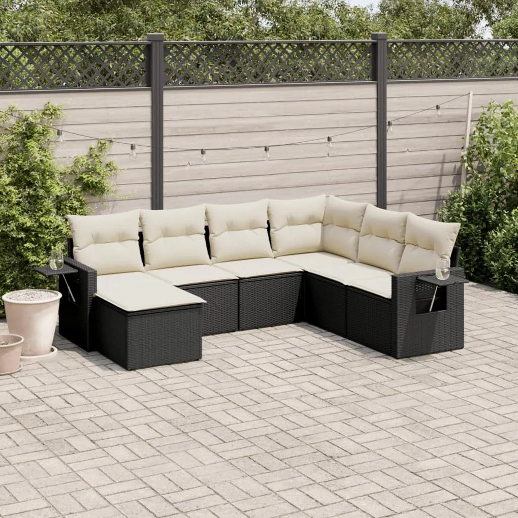 Set divani da giardino con cuscini 7pz nero polyrattan