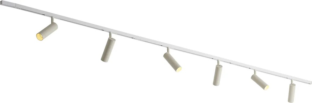 Sistema di illuminazione a binario moderno bianco con 6 faretti beige monofase - Slimline Uzzy