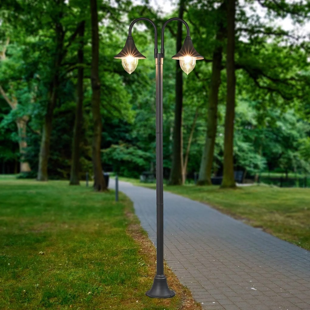 Lindby lampada da esterno Madea, grigio, a 2 luci, 212 cm, E27, IP44