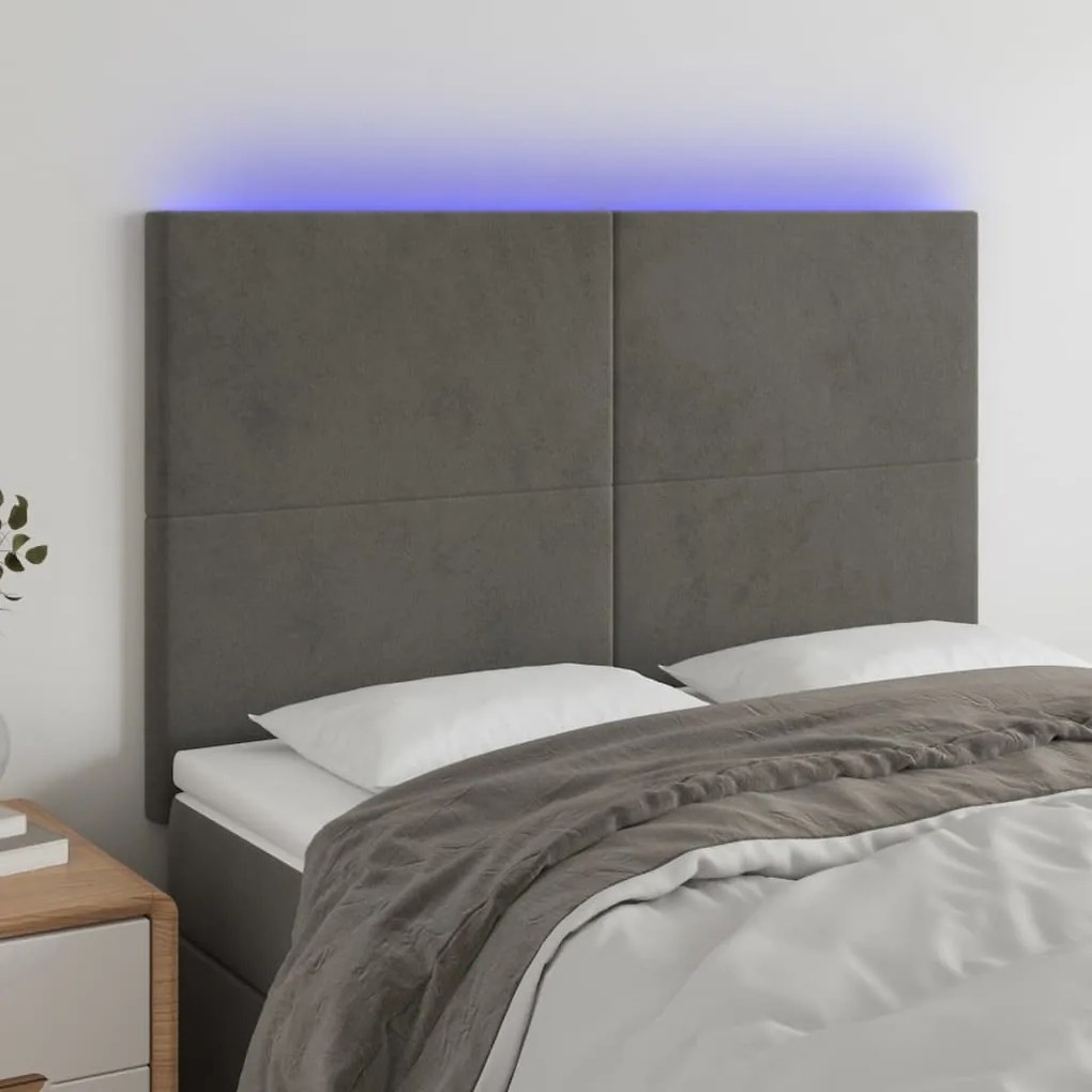 Testiera A Led Grigio Scuro 144x5x118/128cm İn Velluto /