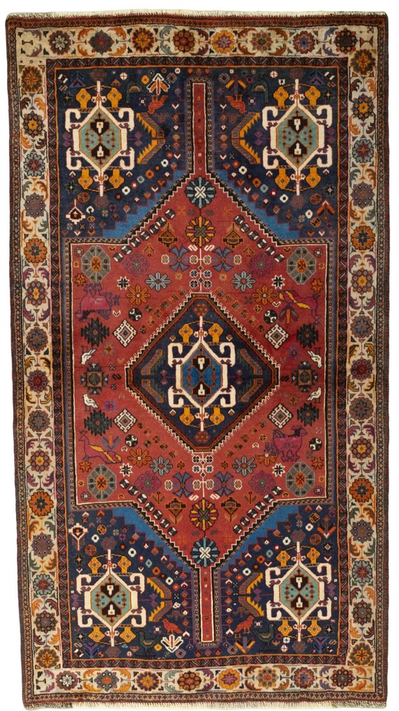 Shiraz Tappeto 110 x 210 Rosso (Iran) Annodato A Mano