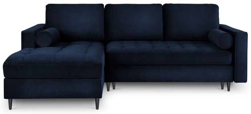 Divano letto angolare in velluto blu, angolo sinistro Santo - Milo Casa