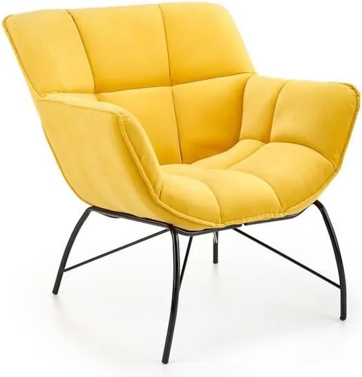 Poltrona Belton in velluto giallo - H78 cm