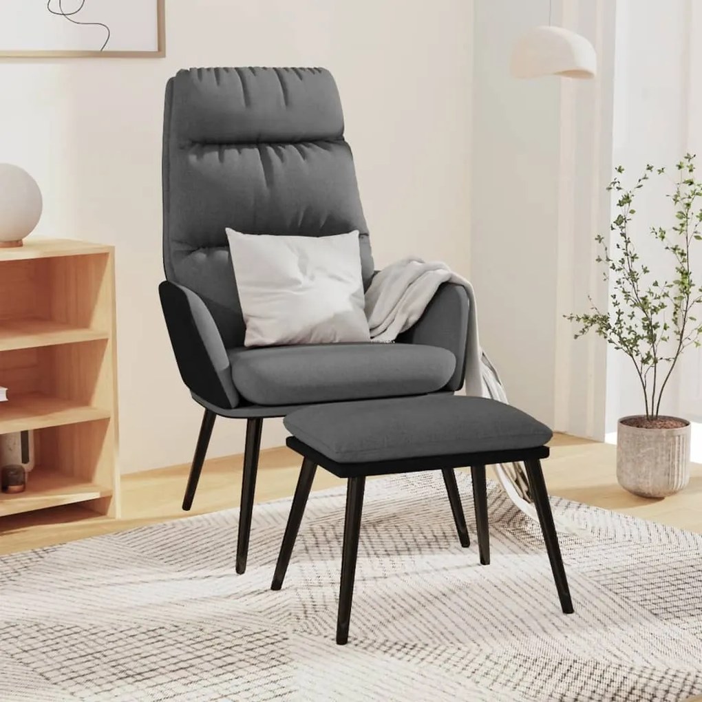 Poltrona Relax Con Sgabello Grigio Chiaro Tessuto E Similpelle /