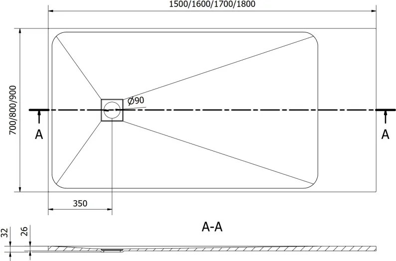 Mexen Bert piatto doccia rettangolare SMC 160 x 70 cm, bianco - 4K107016