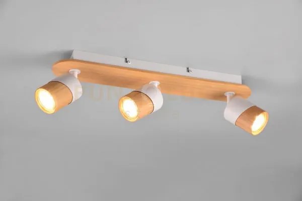 Aruni barra 3 spots orientabili metallo bianco e legno naturale l. ...