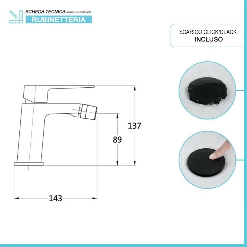 Set di rubinetti lavabo bidet e doccia in ottone nero opaco Kubo