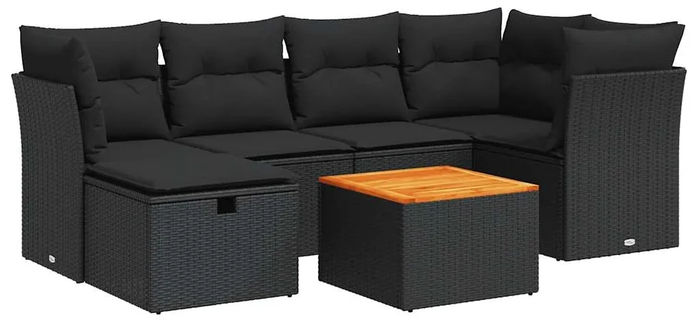 Set divani da giardino con cuscini 7pz nero polyrattan