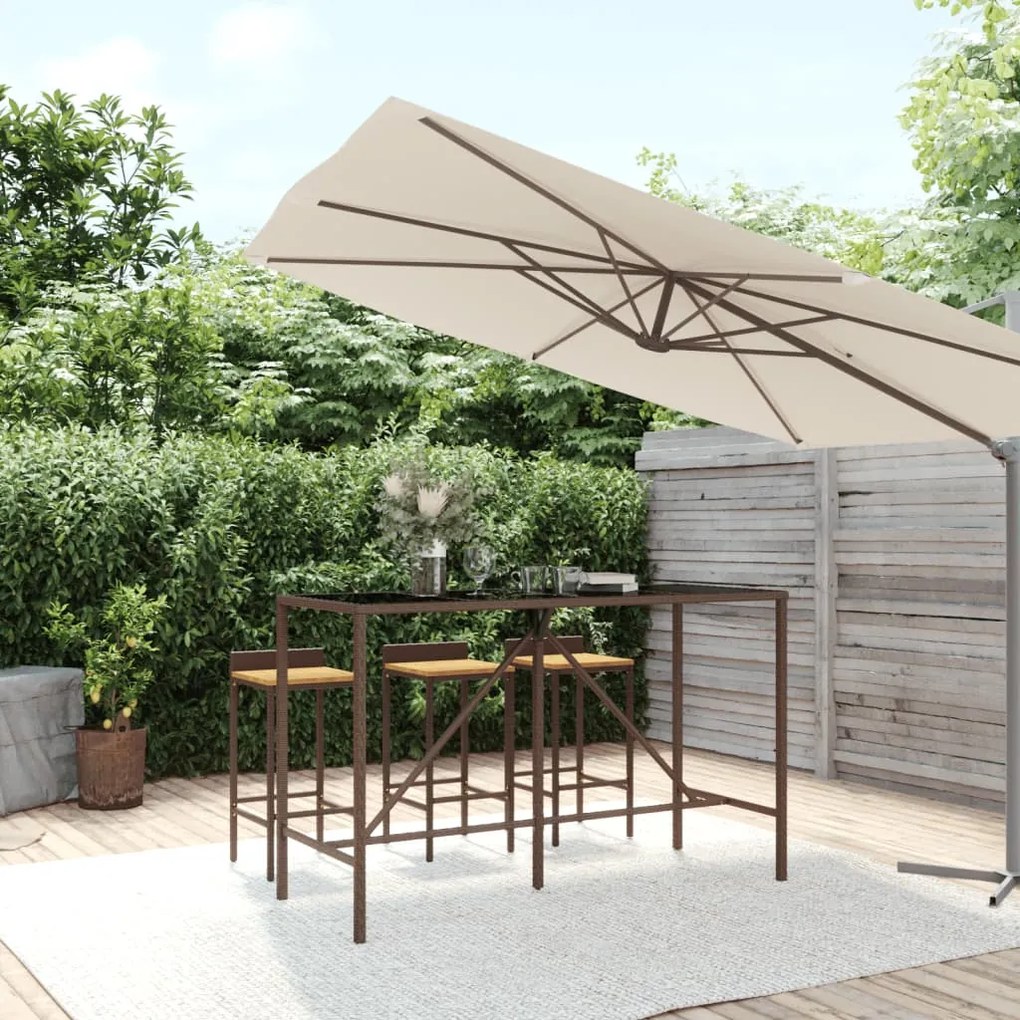 Tavolo bar con piano in vetro marrone 180x70x110 cm polyrattan