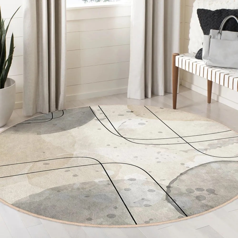 Tappeto rotondo beige lavabile ø 100 cm Simple Lines – Mila Home