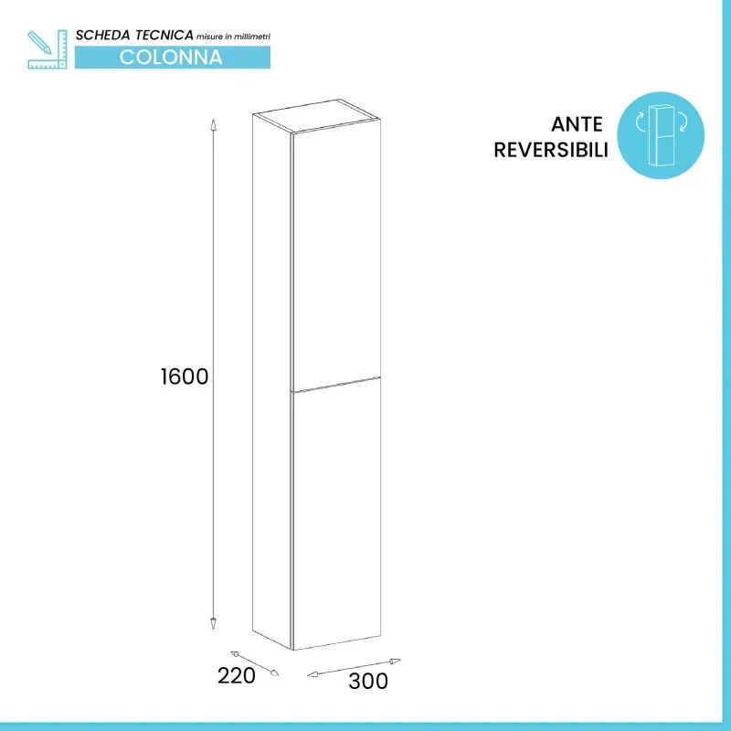 Colonna bagno sospesa H160 cm in legno bianco lucido con ripiani Leda