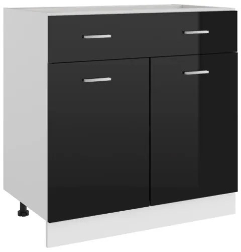 Armadio con Cassetto Nero Lucido 80x46x81,5 cm in Truciolato