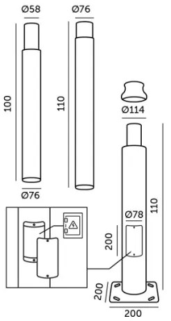Asta metallica per palo d'illuminazione esterna BASE 3 m grigia