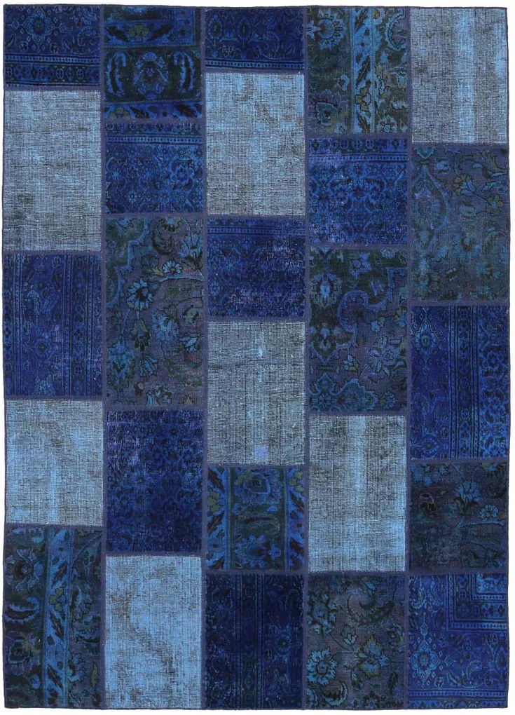 Patchwork Tappeto 170x240 Blu (Iran) Annodato A Mano