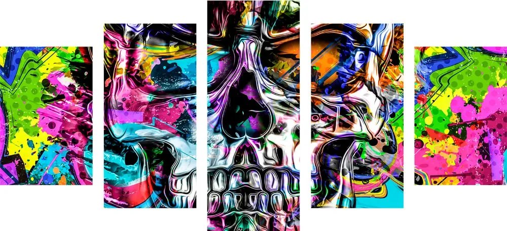 Quadri 5 pezzi – Teschio artistico colorato