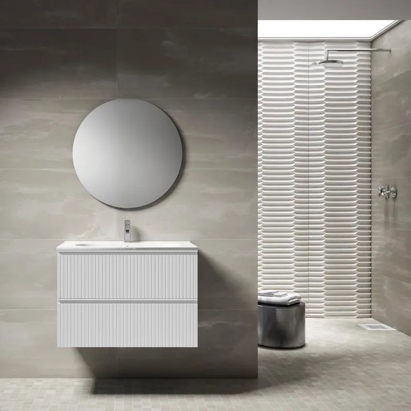 Mobile da bagno sotto lavabo Ares neve laccato opaco L 80 x H 55 x P 45 cm 1 cassetto, lavabo non incluso