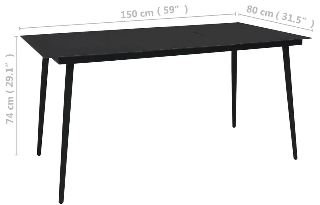 Tavolo da giardino nero 150x80x74 cm in acciaio e vetro