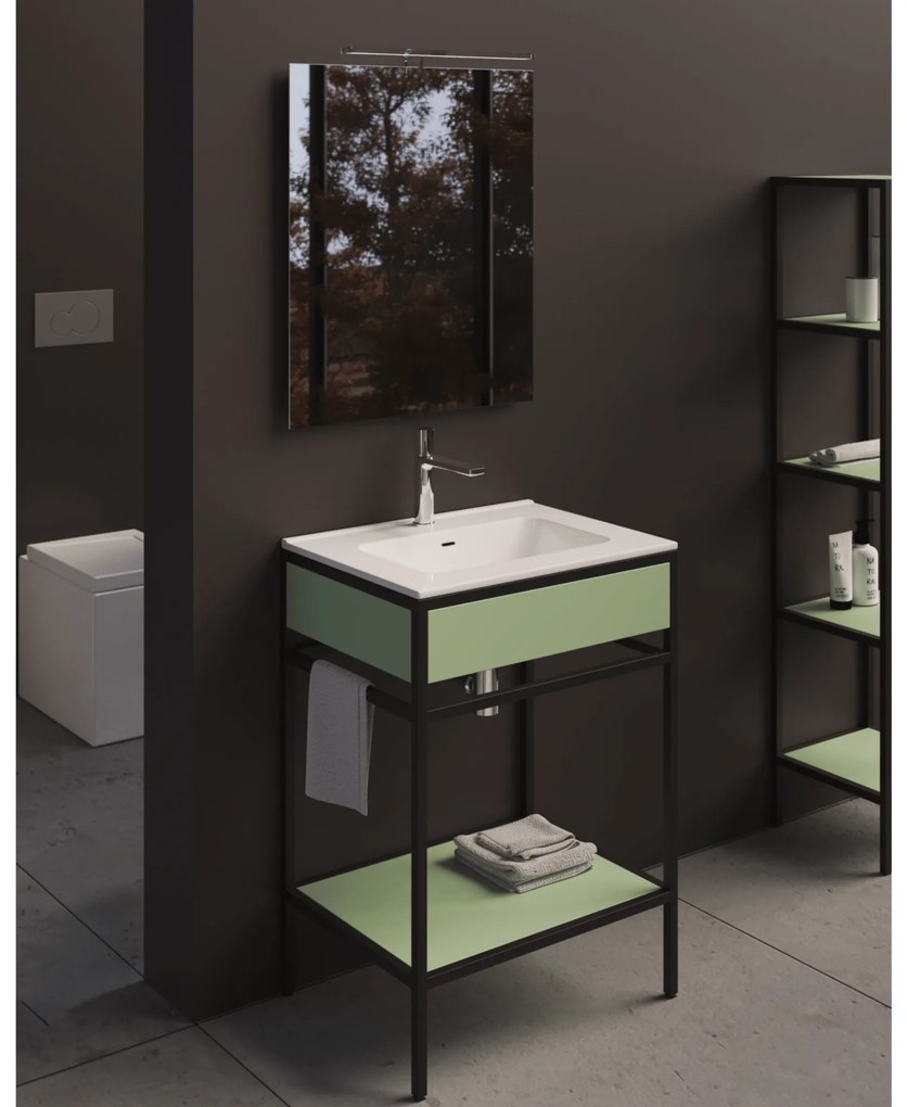 Mobile Bagno a Terra 61 Cm Piano D'Appoggio Specchio Con Illuminazione Led Xilon "Linea Contract 46" Laccato Opaco