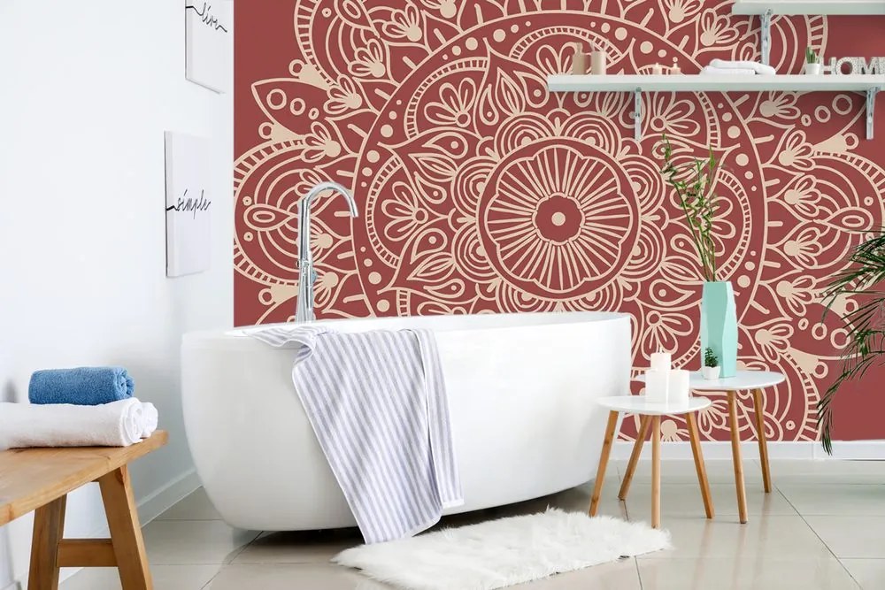 Carta da parati – Mandala su sfondo bordeaux