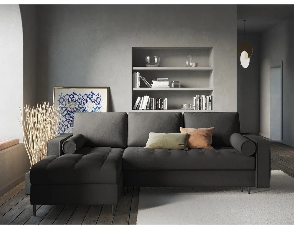 Divano letto angolare grigio scuro, angolo sinistro Santo - Milo Casa