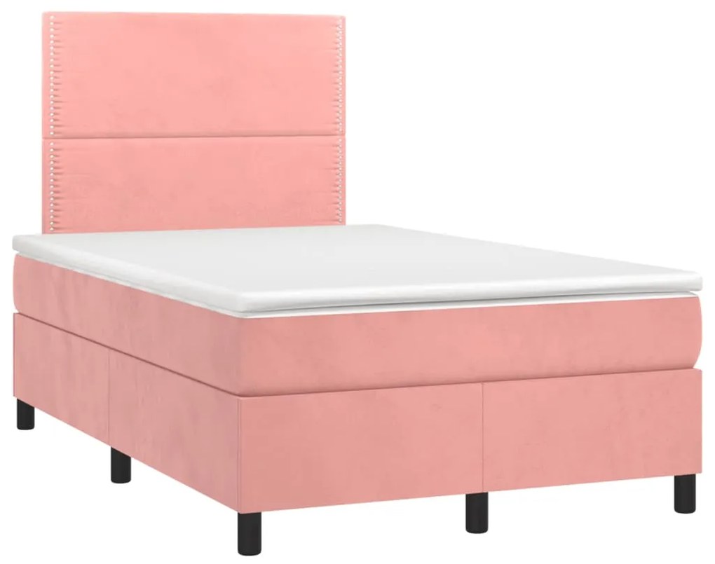 Letto a molle con materasso e led rosa 120x190 cm in velluto