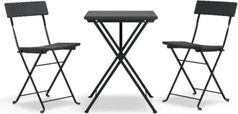 Set Pieghevole da Bistrò 3 pz Nero in Polyrattan