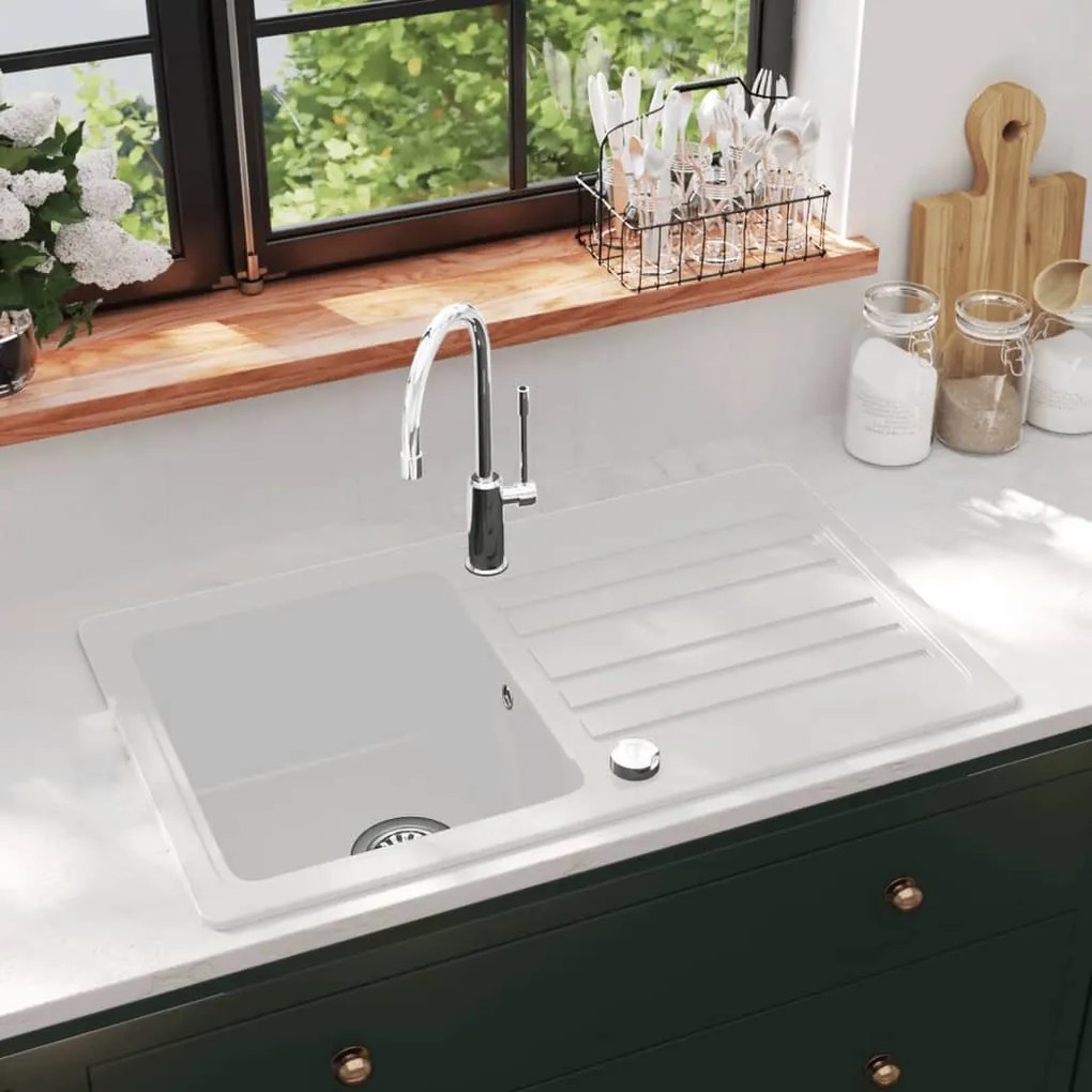 Lavandino Cucina Granito Lavello Singolo Scolapiatti Reversibile Crema /