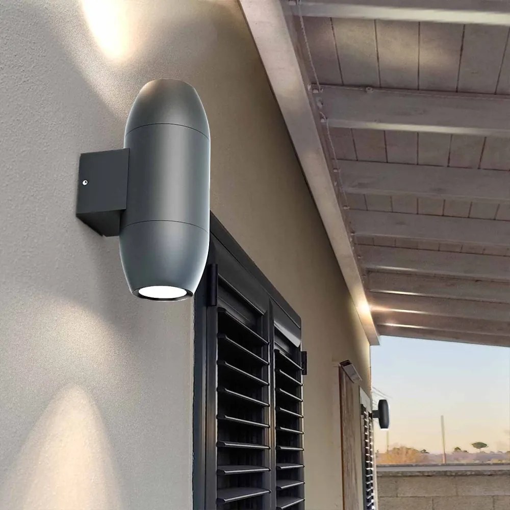 Applique Ovale Bidirezionale IP65 GU10 per esterni, Grande - Grigia Colore del corpo Grigio