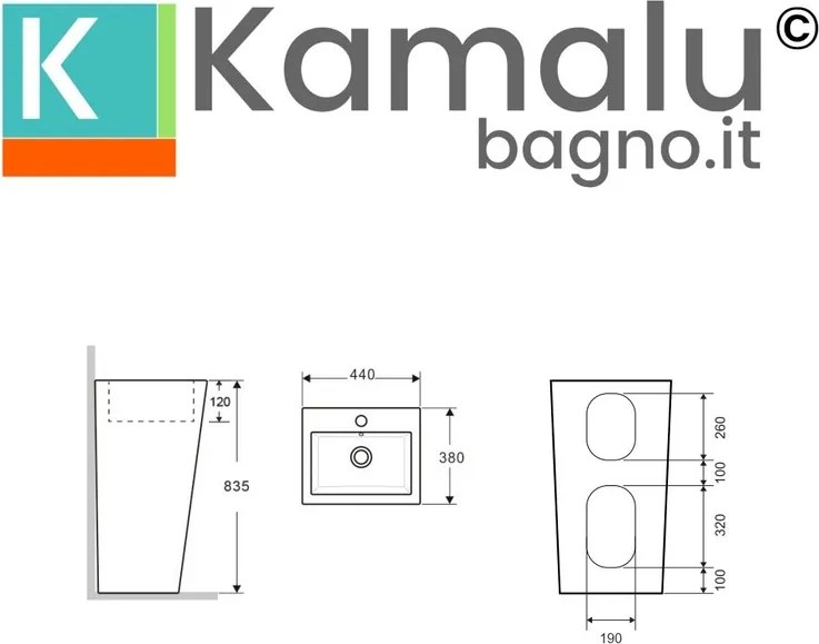 Lavabo monoblocco a terra rettangolare bianco 83.5cm |Litos-75B - KAMALU