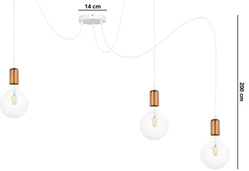 Lampadario a sospensione con filo MIROS 3xE27/60W/230V ragno bianco/rame