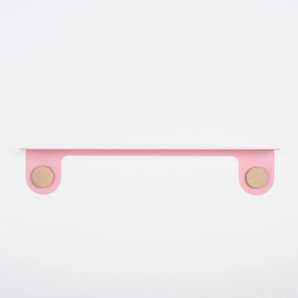 Mensola a muro in acciaio rosa con dettaglio in legno di quercia con 2 ganci , lunghezza 70 cm Hook - Gazzda