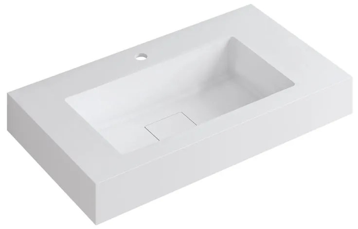 Lavabo integrale bacino al centro rettangolare L 80.5 x H 15 x P 46 cm in resina bianco