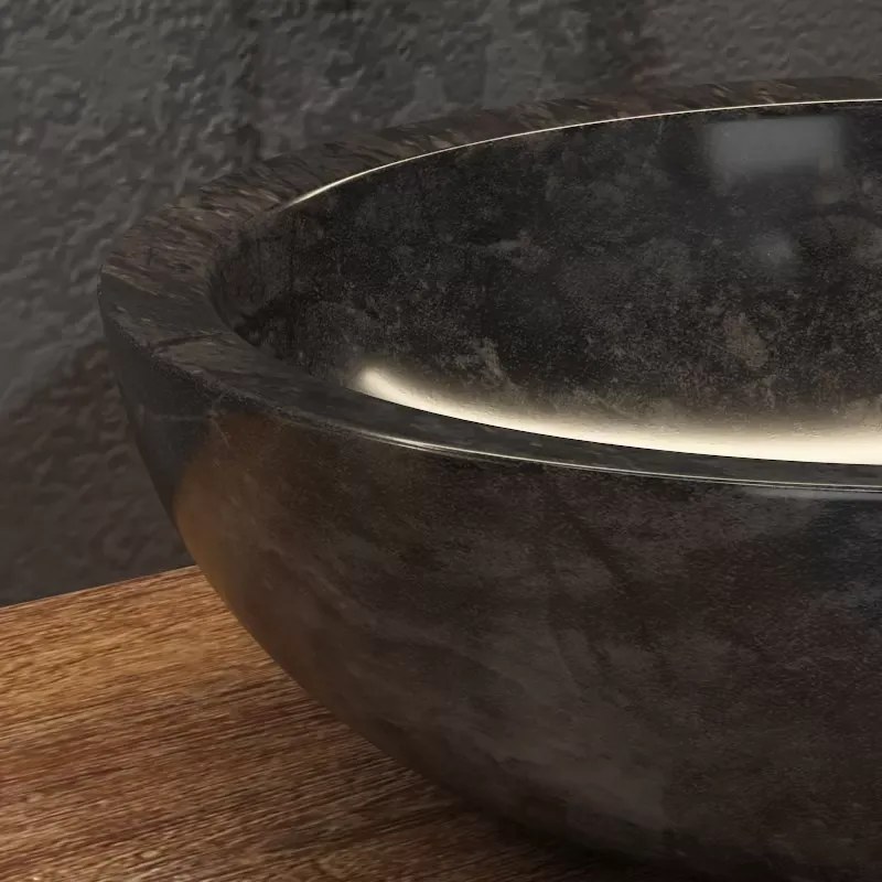 Lavabo bagno design da appoggio in marmo nero 40cm | Litos-EN40 - KAMALU