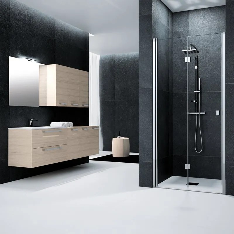 Porta doccia pieghevole L 97-101 cm x H 201.7 cm per nicchia in vetro trasparente SP. 6 mm, profilo lucido cromo, serie Glam