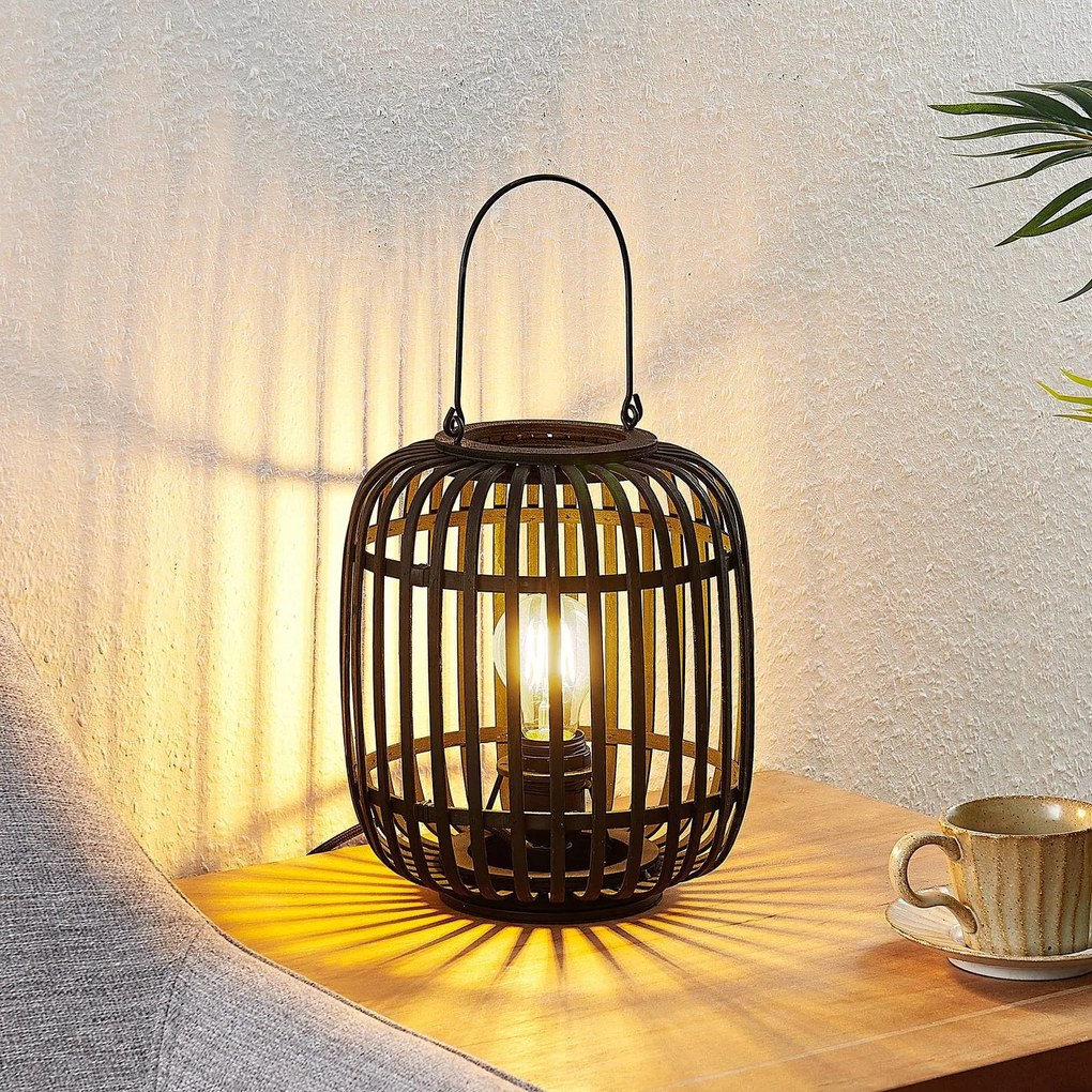 Lampada da tavolo Lindby Canyana, nero, rattan, altezza 27 cm