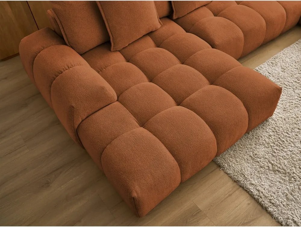 Divano angolare color terracotta allungabile e con contenitore (penisola a destra/a U) con rivestimento in ciniglia Everest – Bobochic Paris