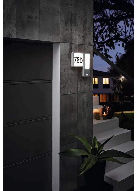 Applique LED moderno da esterno Cheira per numeri civici grigio IP44, con sensore crepuscolare luce bianco caldo 600 lumen, EGLO