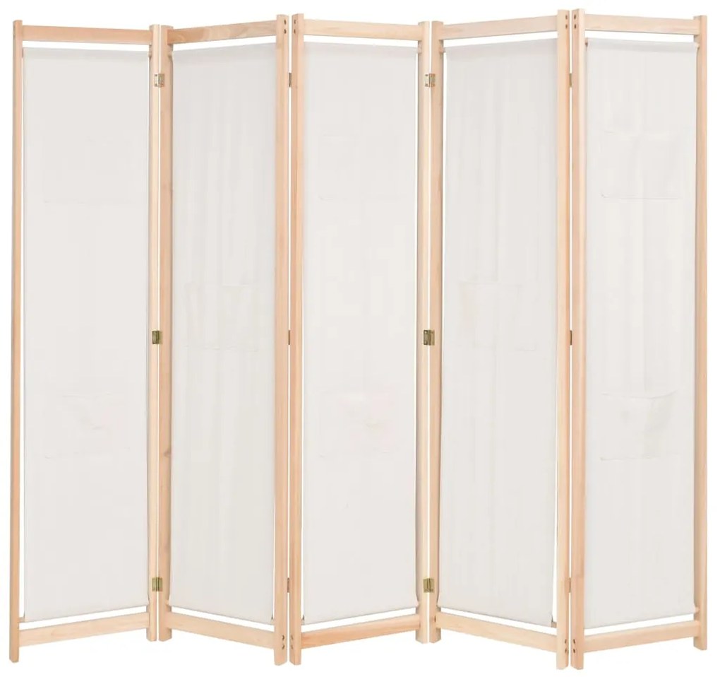Paravento A 5 Pannelli Crema 200x170x4 Cm İn Tessuto /