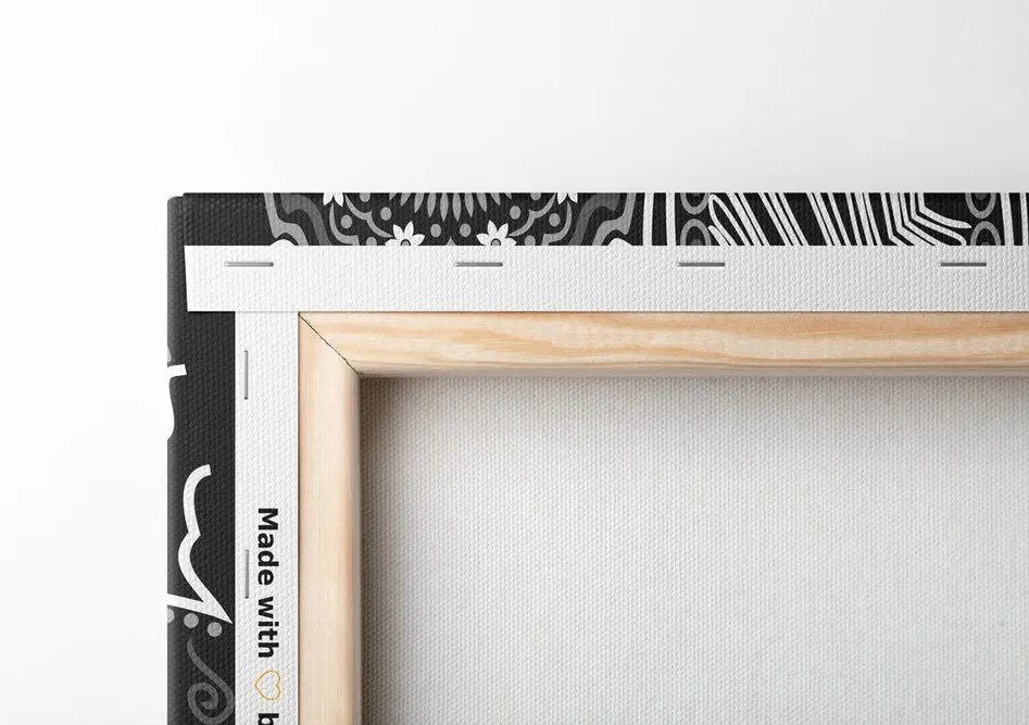 Quadro su tela – Mandala indiana con motivo floreale in bianco e nero