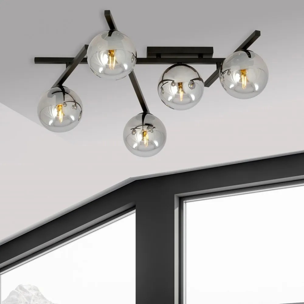 Lampadario da Soffitto in Acciaio e Vetro SMART 5 Nero 5xE14 Colore delle Sfere Grafite