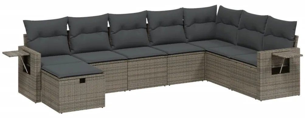 Set divano da giardino 8 pz con cuscini grigio in polyrattan