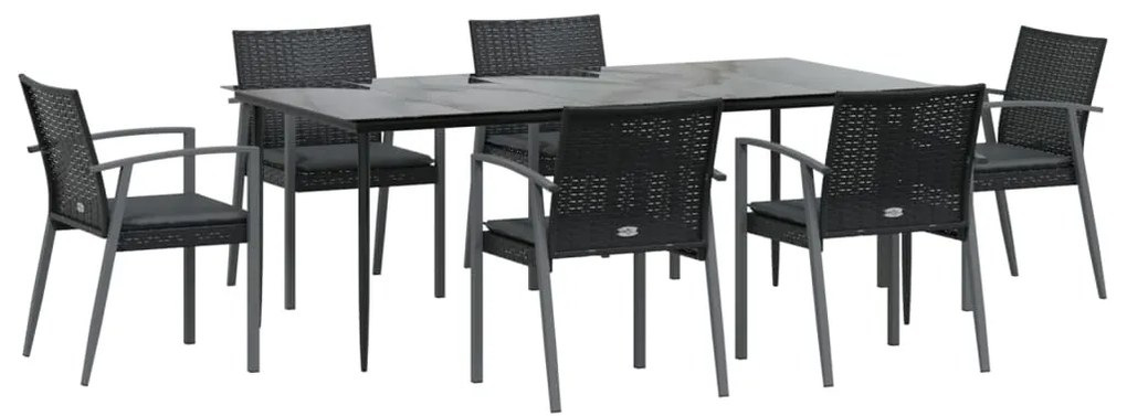 Set pranzo da giardino 7 pz con cuscini in polyrattan e acciaio