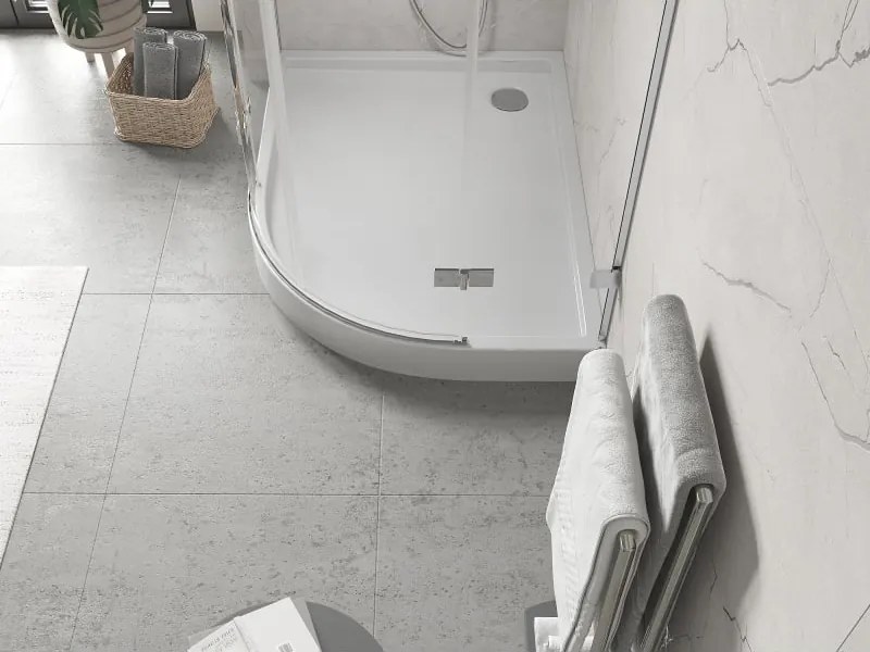 Mexen Flow+ piatto doccia semicircolare asimmetrico sinistro 90 x 80 cm, bianco lucido - 46Q108090LH