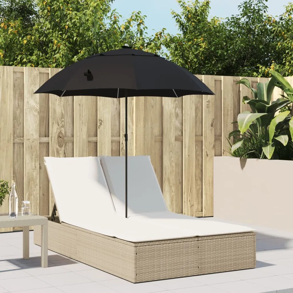 Lettino Prendisole Doppio Cuscini E Parasole Beige Polyrattan /