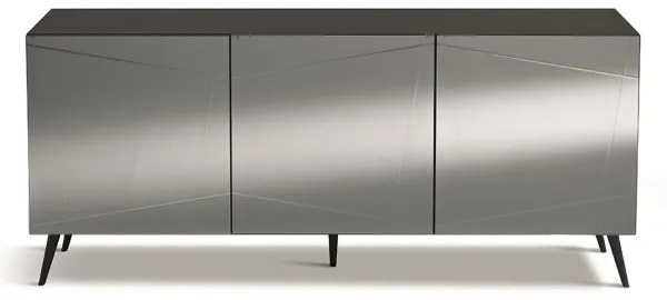 Madia credenza a 3 ante in vetro specchio fumcocca antracite e 5 piedini ISIDE