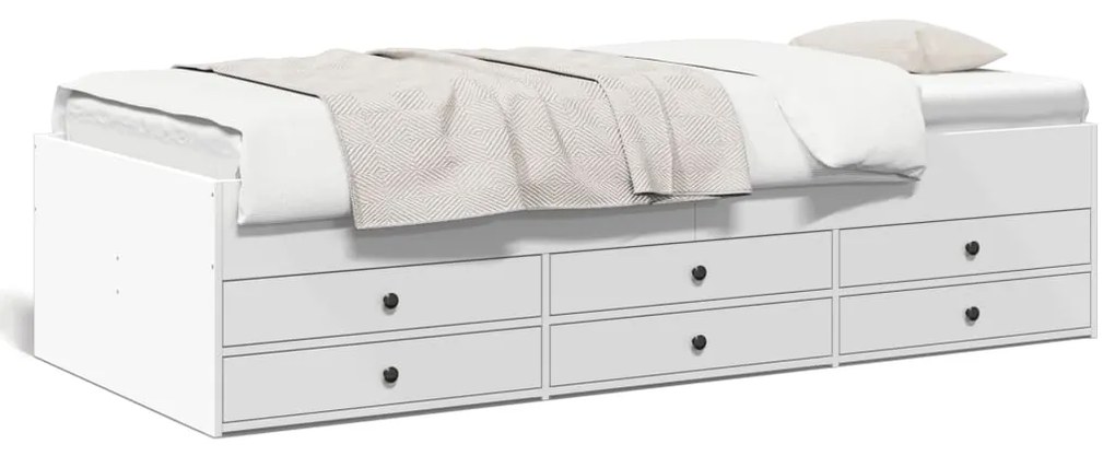 Divano letto con cassetti bianco 90x190 cm in legno multistrato