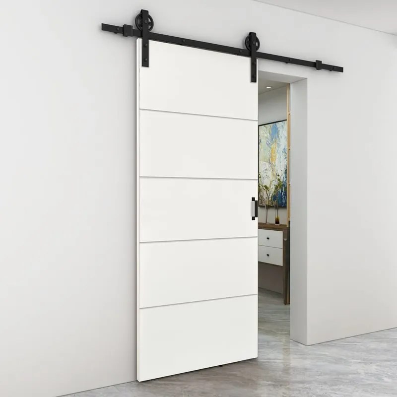 Porta scorrevole reversibile Fourlines in mdf bianco, L 93 x H 212 cm, con binario Rodeo